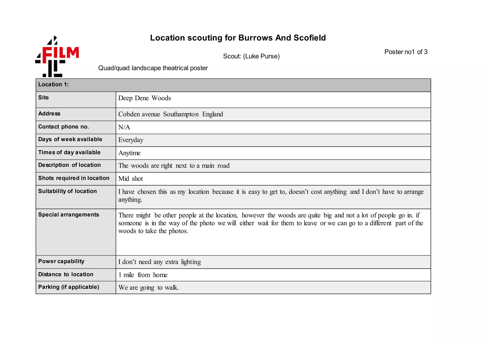 Location recce template | PPT