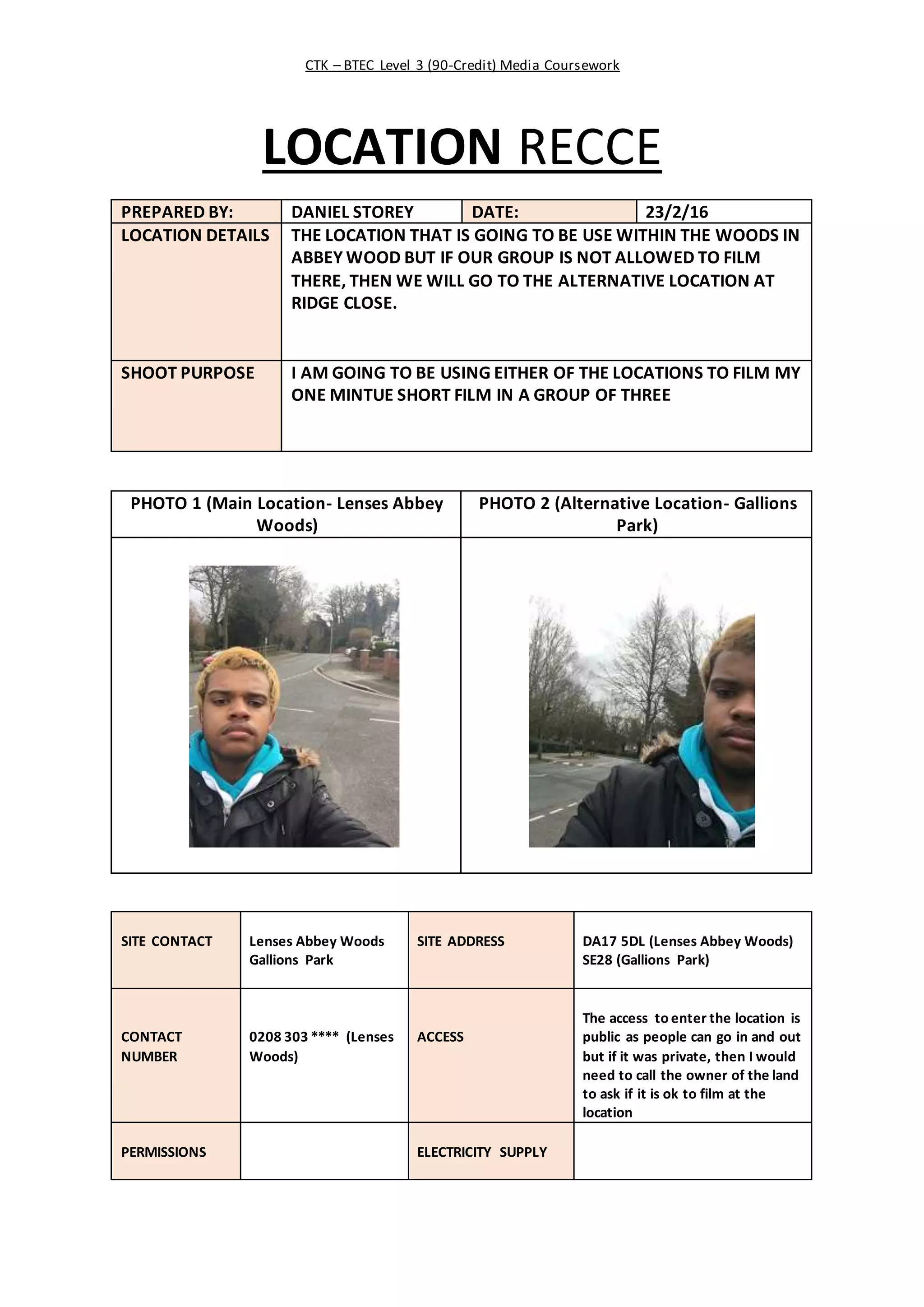 Location Recce | DOCX