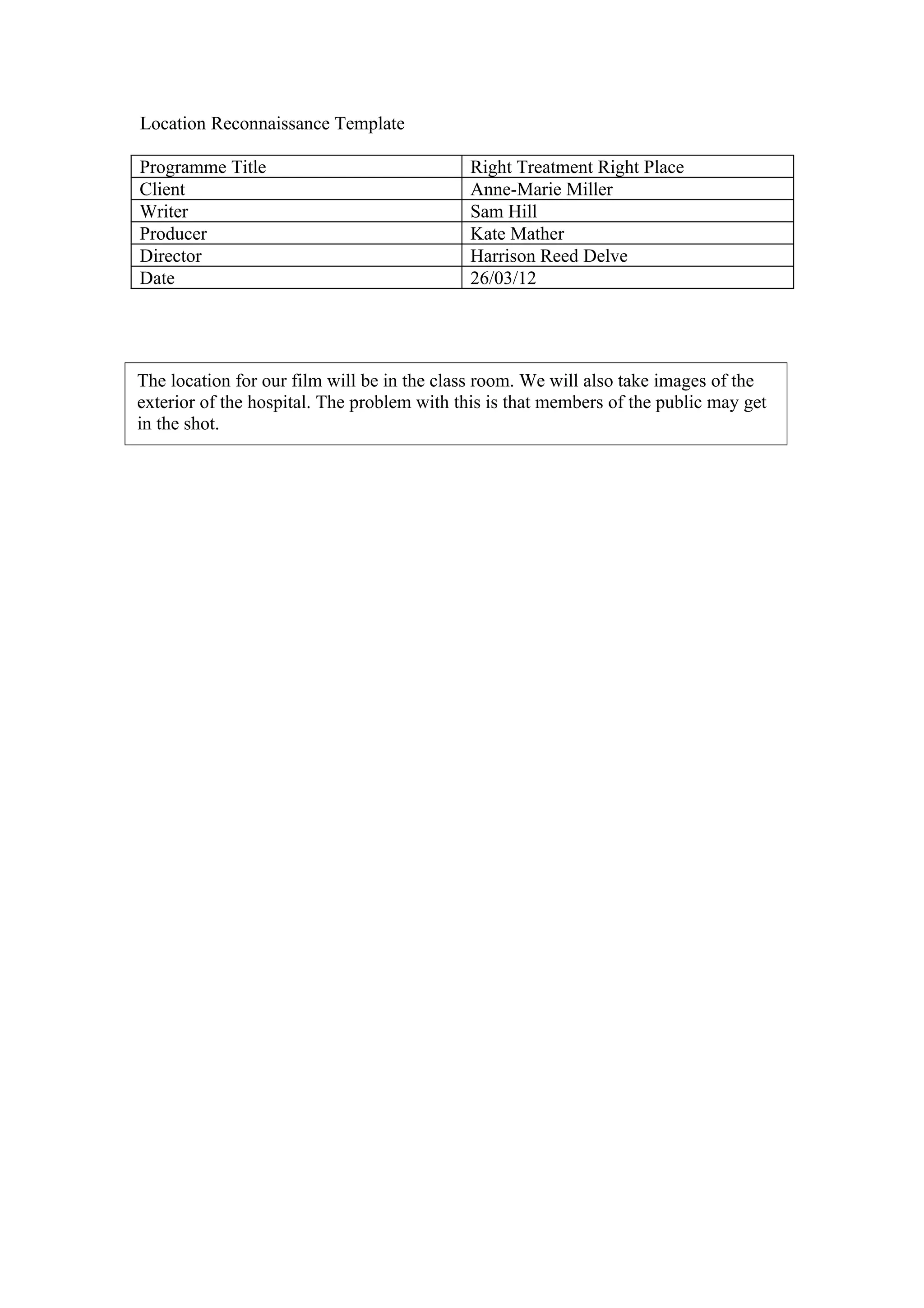 Location reconnaissance template | DOC
