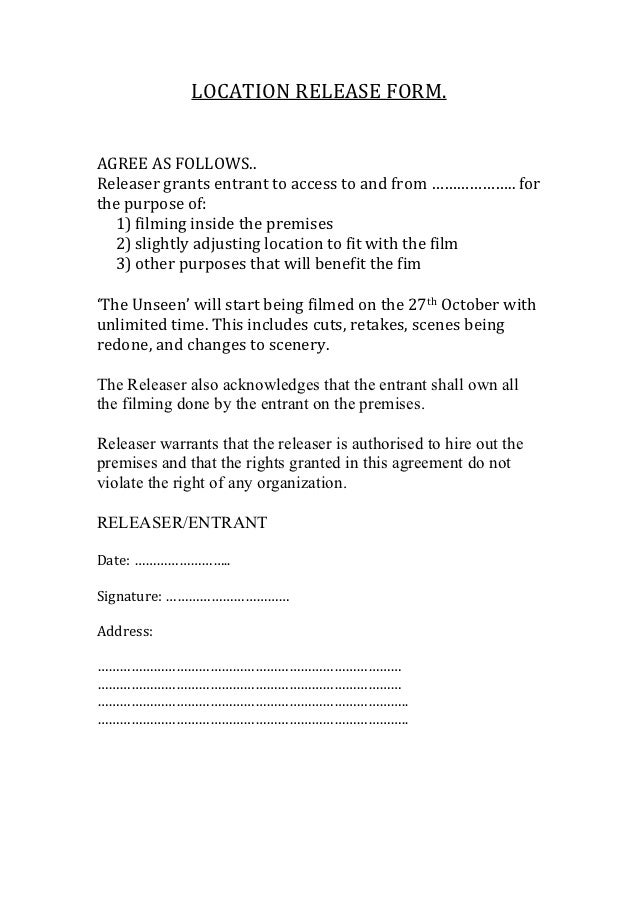 location release form film release form