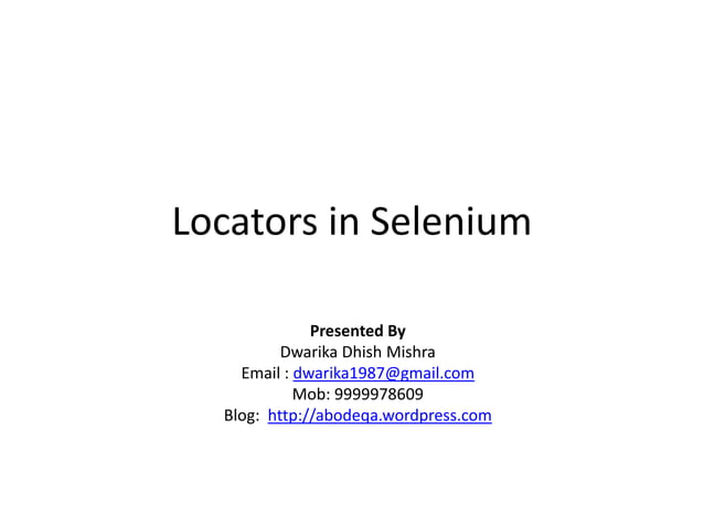 Locators in selenium - BNT 09 | PPTX | Web Design and HTML | Internet