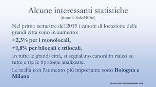 Alcune interessanti statistiche
(fonte il Sole24Ore)
Nel primo semestre del 2019 i canoni di locazione delle
grandi città ...
