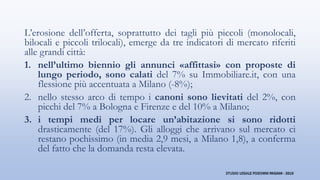 L’erosione dell’offerta, soprattutto dei tagli più piccoli (monolocali,
bilocali e piccoli trilocali), emerge da tre indic...