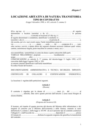 Locazione transitoria modello contratto