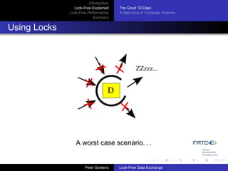 Introduction
                Lock-Free Explained     The Good ’Ol Days
              Lock-Free Performance     A New Kind of Computer Science
                           Summary


Using Locks



                                                ZZzzz...


                                    D




                 A worst case scenario. . .


                       Peter Soetens    Lock-Free Data Exchange
 