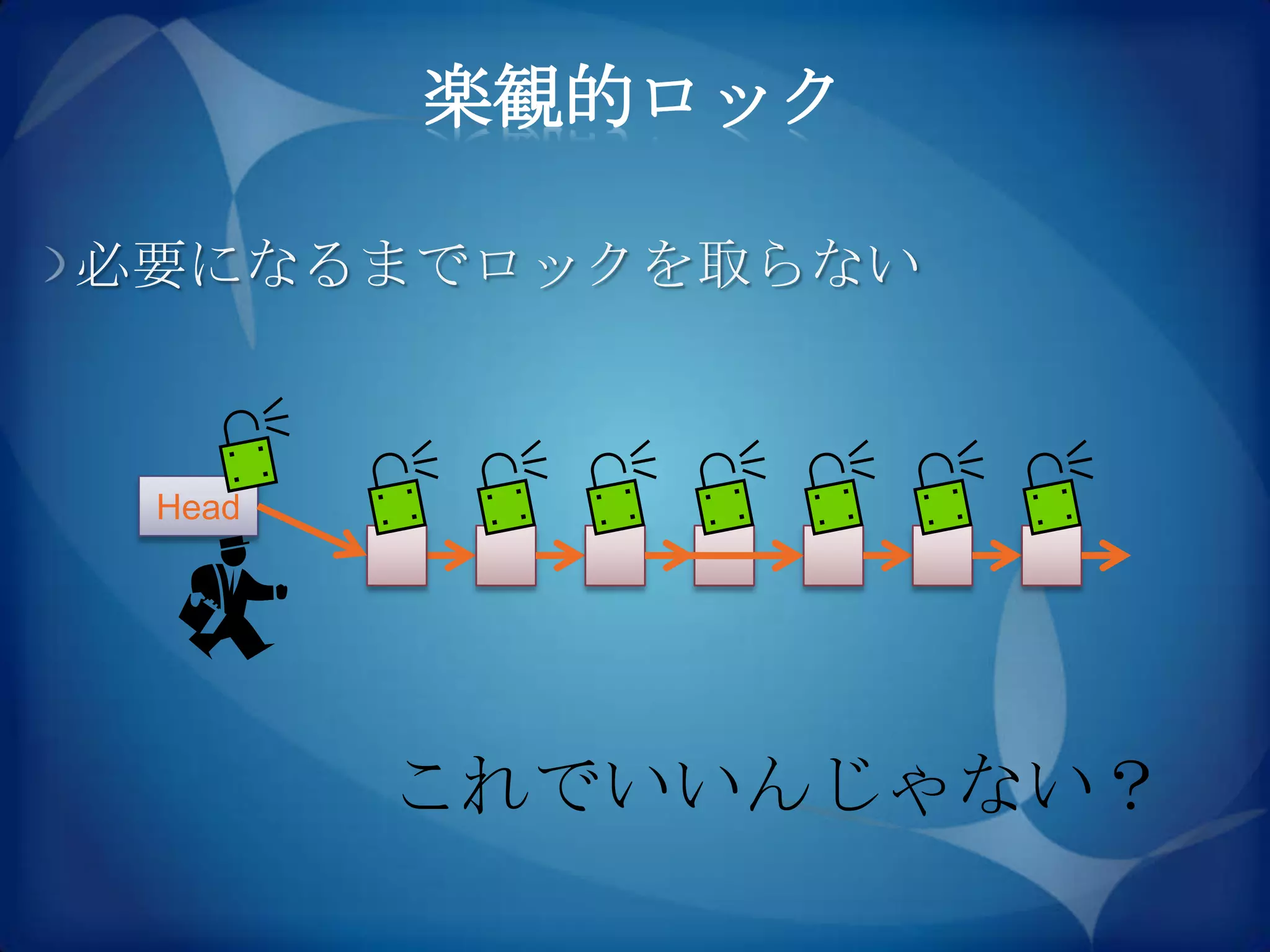 楽観的ロック

必要になるまでロックを取らない



 Head




        これでいいんじゃない？
 
