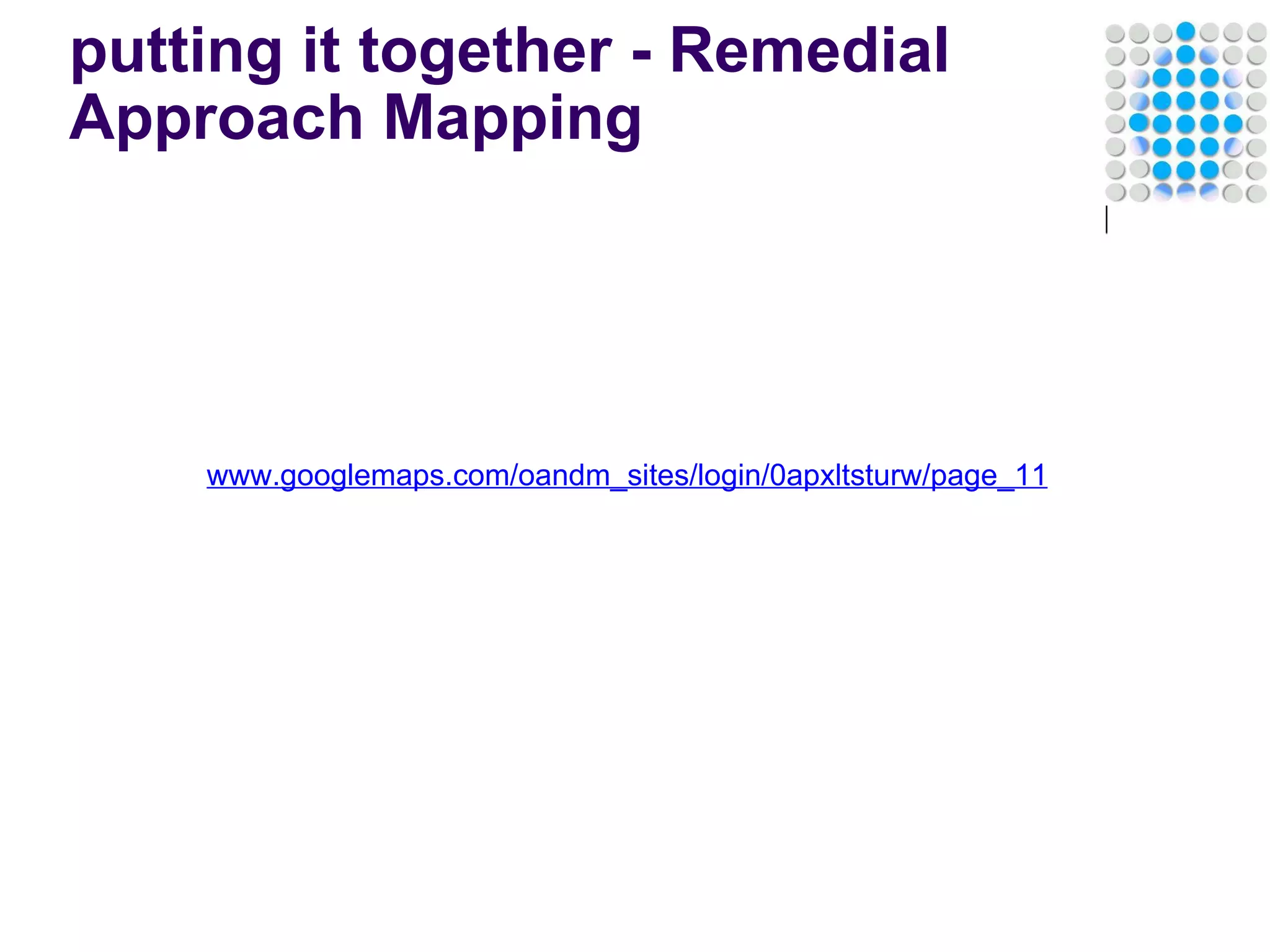 putting it together - Remedial Approach Mapping www.googlemaps.com/oandm_sites/login/0apxltsturw/page_11 
