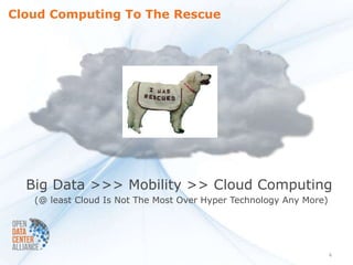 Cloud Computing To The Rescue




  Big Data >>> Mobility >> Cloud Computing
   (@ least Cloud Is Not The Most Over Hyper Technology Any More)




                                                                    6
 