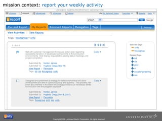 mission context:  report your weekly activity 