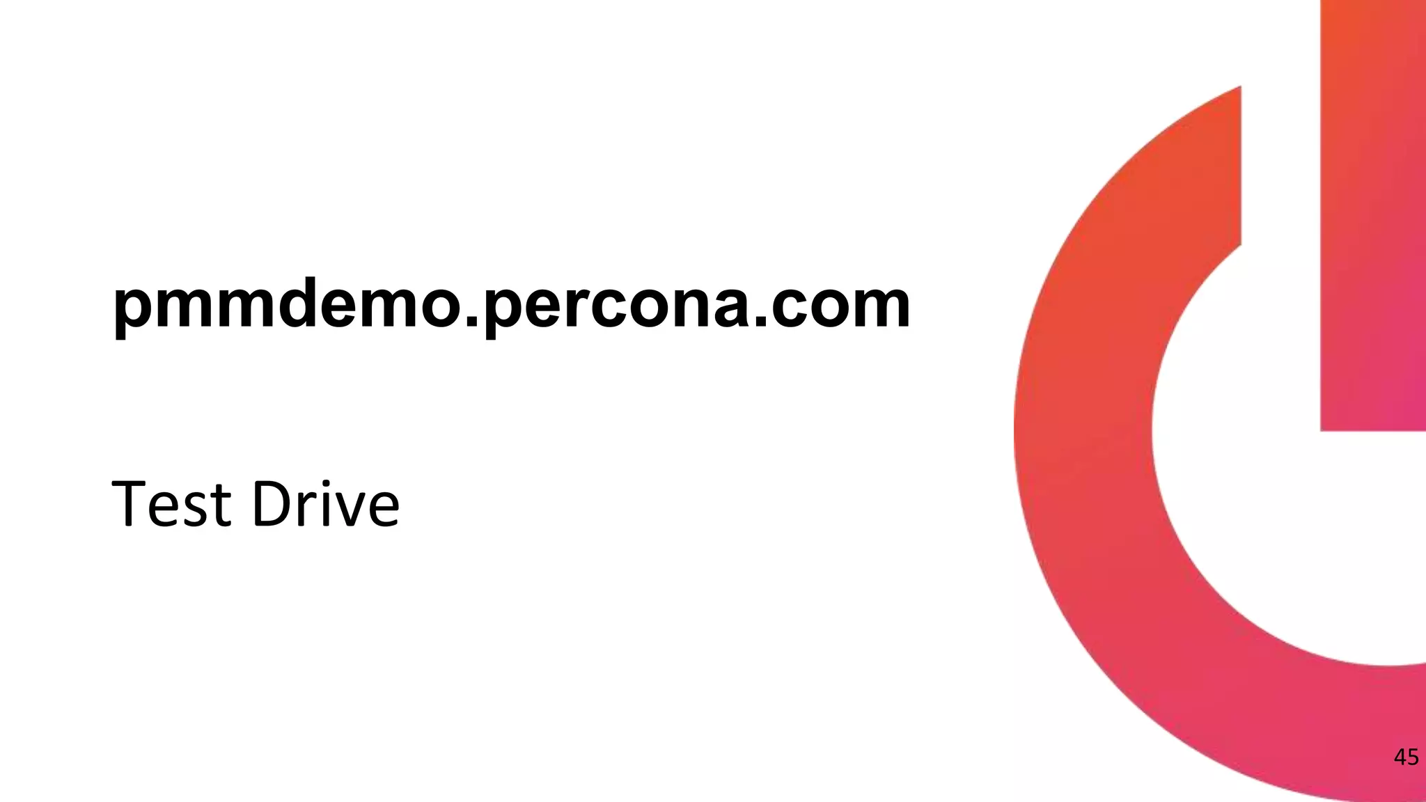 45
Test Drive
pmmdemo.percona.com
 