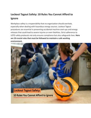 Lockout Tagout Safety: 10 Rules You Cannot Afford to Ignore | PDF