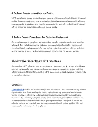 Lockout Tagout Safety: 10 Rules You Cannot Afford to Ignore | PDF