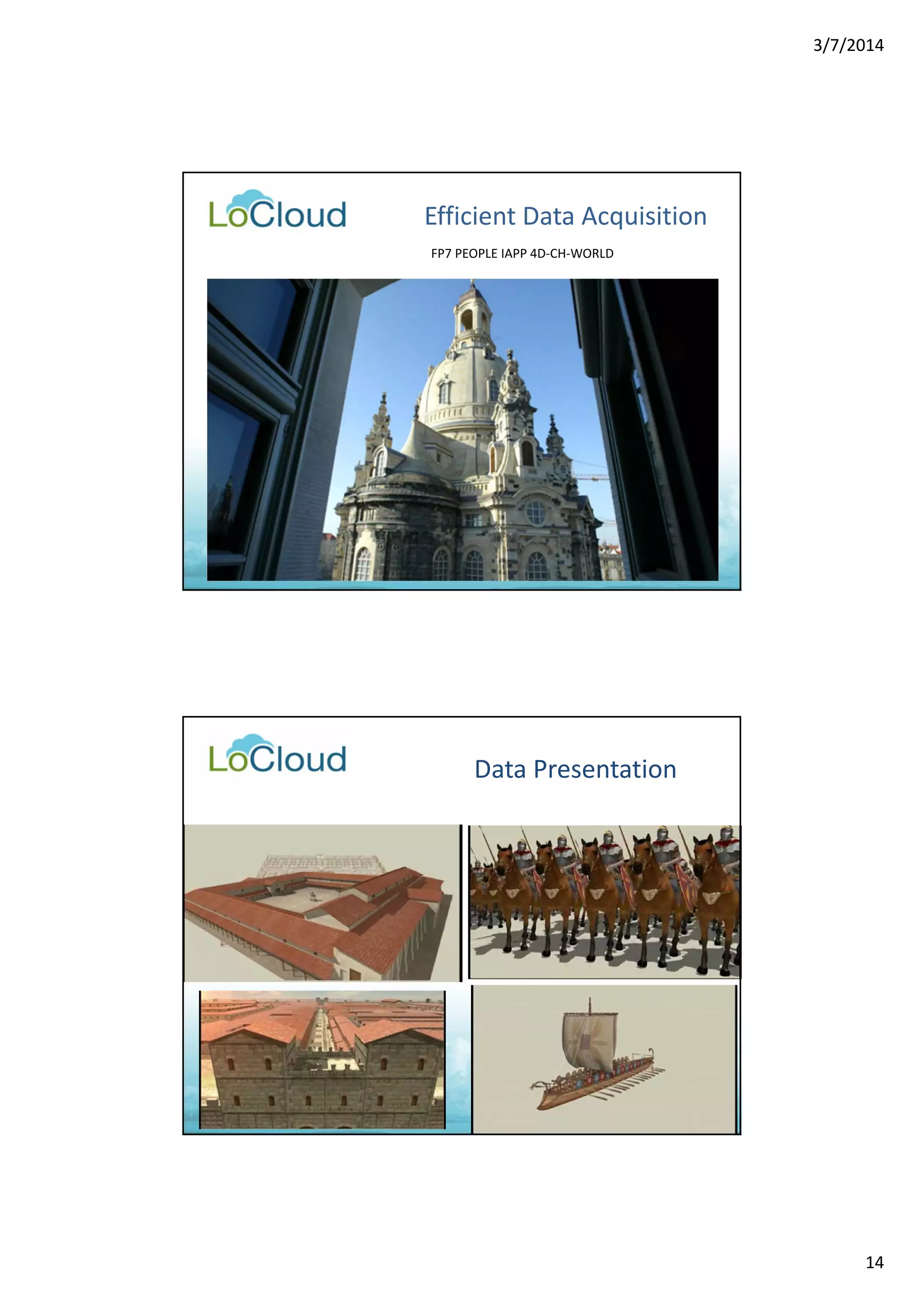 3/7/2014 
14 
Efficient Data Acquisition 
FP7 PEOPLE IAPP 4D‐CH‐WORLD 
Data Presentation 
 