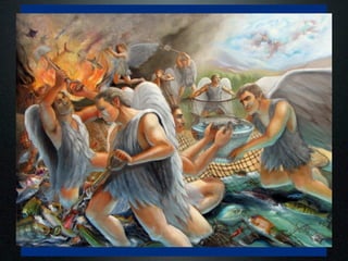 The parable of the weeds and the net - Matt
13:24-30, 36-43, 47-50
- the weeds parable also has a long explanation
(cf sower)
- God and satan are opponents with farmer, seed
and weeds being the focus for a while
- initially the weeds seem to be winning
- then the wheat survives and grows
- on judgement day all will be sorted out properly
- similarly in the net we see good and bad ﬁsh as
well as ﬁshers (angels)
47 ‘Once again, the kingdom of heaven is like a
net that was let down into the lake and caught
all kinds of ﬁsh.48 When it was full, the
ﬁshermen pulled it up on the shore. Then they
sat down and collected the good ﬁsh in baskets,
but threw the bad away. 49 This is how it will be
at the end of the age. The angels will come and
separate the wicked from the righteous50 and
throw them into the blazing furnace, where
there will be weeping and gnashing of teeth.
 