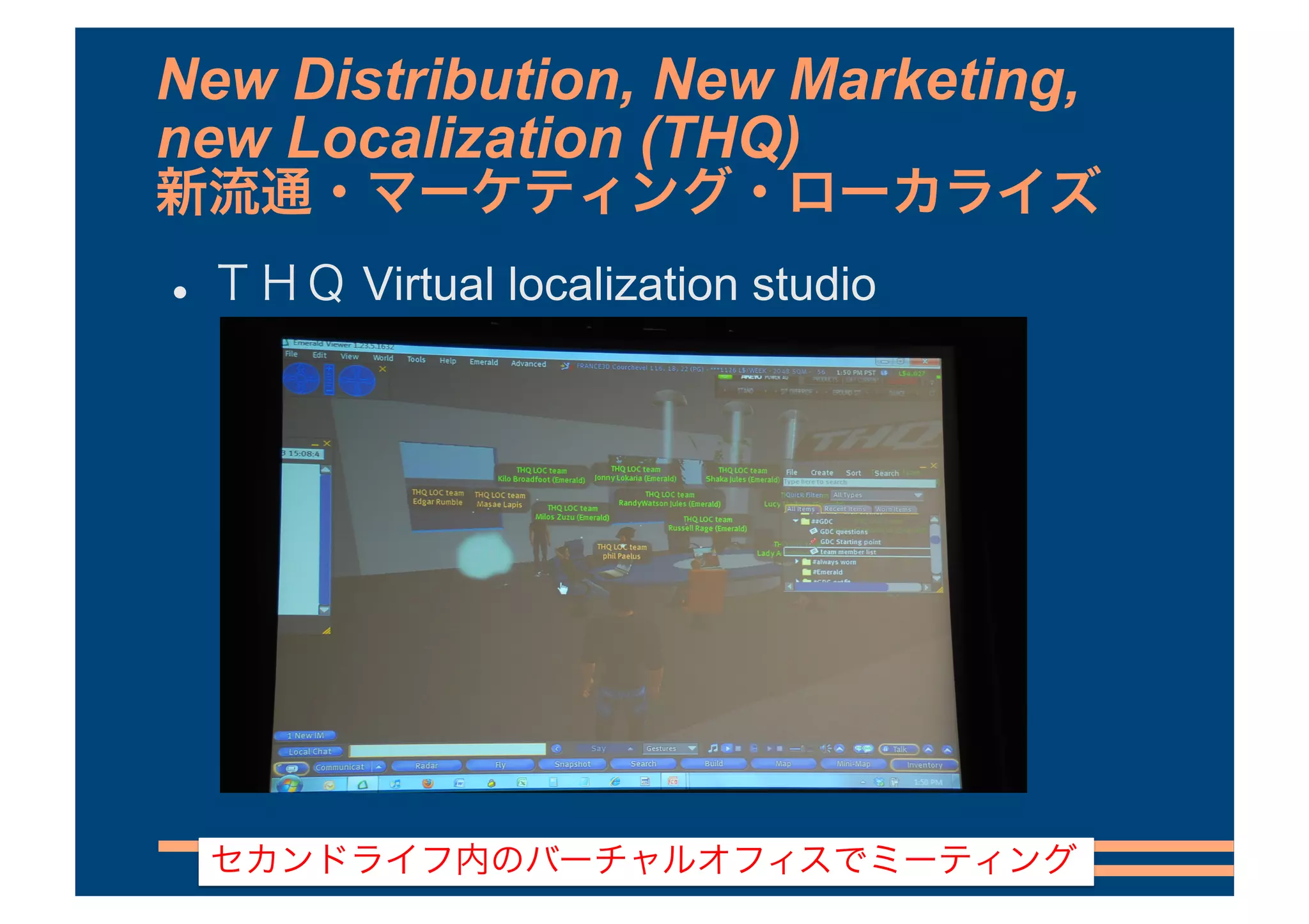 New Distribution, New Marketing,
new Localization (THQ)

      Virtual localization studio
 