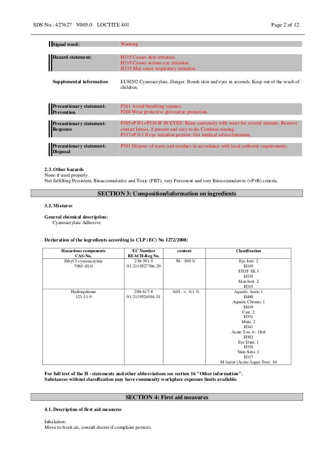 Loctite Msds Sheet