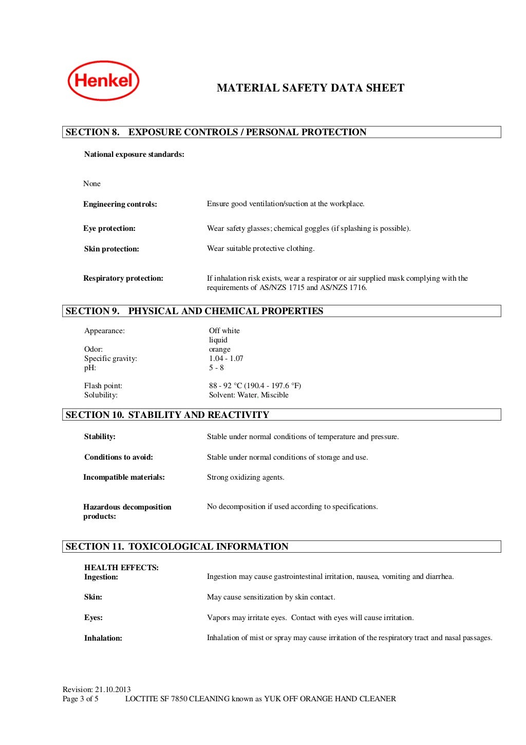 Loctite sf 7850 3 l msds 1658114