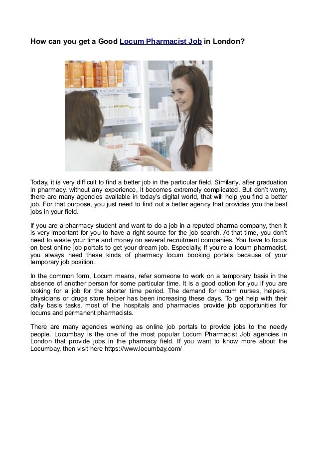 How can you get a Good Locum Pharmacist Job in London?