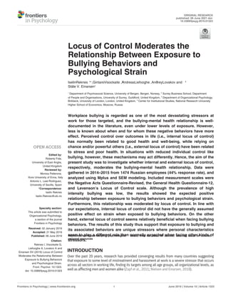 Locus of Control's Role in Workplace Bullying and Psychological Strain ...