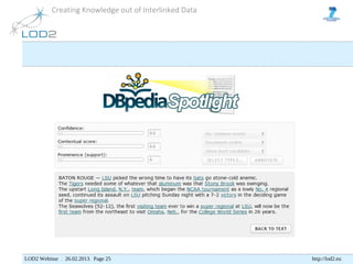 Creating Knowledge out of Interlinked Data




LOD2 Webinar . 26.02.2013. Page 25                     http://lod2.eu
 
