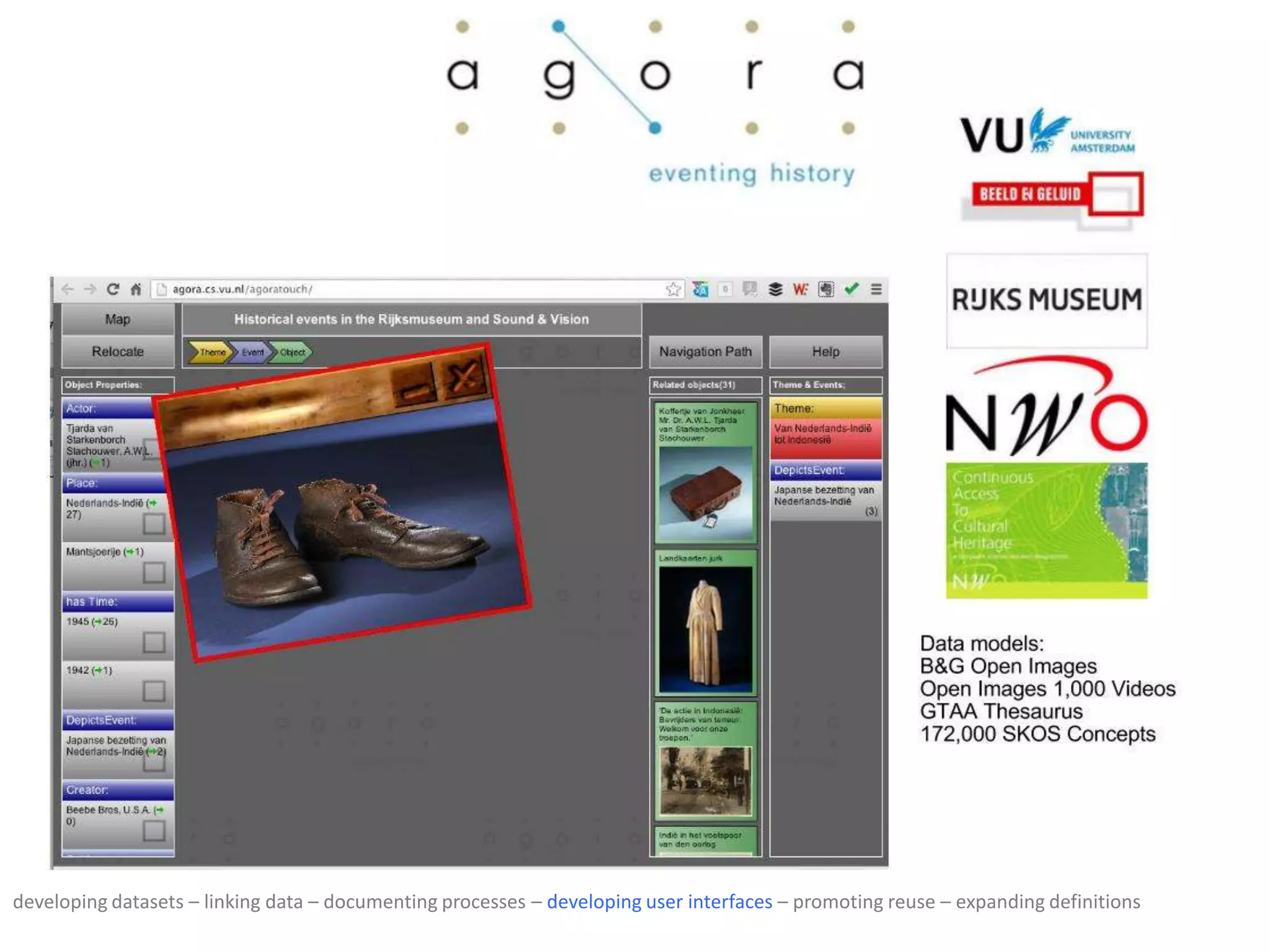 developing datasets – linking data – documenting processes – developing user interfaces – promoting reuse – expanding definitions
 