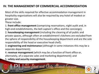 Most of the skills required for effective accommodation management in
hospitality organizations will also be required by a...