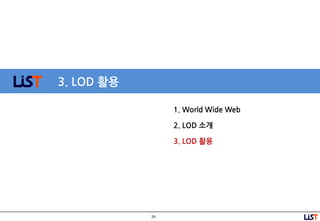 24
3. LOD 활용
1. World Wide Web
2. LOD 소개
3. LOD 활용
 
