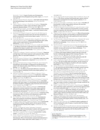 Mebazaa et al. Critical Care 2010, 14:201                                                                                                                    Page 14 of 14
http://ccforum.com/content/14/2/201




      Normandin L, Poirier N: Impact of routine use of intraoperative                      2006, 59:338-345.
      transesophageal echocardiography during cardiac surgery. Can J Anaesth           73. Levin RL, Degrange MA, Porcile R, Salvagio F, Blanco N, Botbol AL, Tanus E, del
      2000, 47:20-26.                                                                      Mazo CD: [The calcium sensitizer levosimendan gives superior results to
54.   Mebazaa A, Karpati P, Renaud E, Algotsson L: Acute right ventricular failure -       dobutamine in postoperative low cardiac output syndrome]. Rev Esp
      from pathophysiology to new treatments. Intensive Care Med 2004,                     Cardiol 2008, 61:471-479.
      30:185-196.                                                                      74. De Hert SG, Lorsomradee S, Cromheecke S, Van der Linden PJ: The effects of
55.   Fellahi JL, Parienti JJ, Hanouz JL, Plaud B, Riou B, Ouattara A: Perioperative       levosimendan in cardiac surgery patients with poor left ventricular
      use of dobutamine in cardiac surgery and adverse cardiac outcome:                    function. Anesth Analg 2007, 104:766-773.
      propensity-adjusted analyses. Anesthesiology 2008, 108:979-987.                  75. Michaels AD, McKeown B, Kostal M, Vakharia KT, Jordan MV, Gerber IL, Foster
56.   Gillies M, Bellomo R, Doolan L, Buxton B: Bench-to-bedside review: Inotropic         E, Chatterjee K: Effects of intravenous levosimendan on human coronary
      drug therapy after adult cardiac surgery - a systematic literature review.           vasomotor regulation, left ventricular wall stress, and myocardial oxygen
      Crit Care 2005, 9:266-279.                                                           uptake. Circulation 2005, 111:1504-1509.
57.   Butterworth JFt, Prielipp RC, Royster RL, Spray BJ, Kon ND, Wallenhaupt SL,      76. Jorgensen K, Bech-Hanssen O, Houltz E, Ricksten SE: Effects of levosimendan
      Zaloga GP: Dobutamine increases heart rate more than epinephrine in                  on left ventricular relaxation and early filling at maintained preload and
      patients recovering from aortocoronary bypass surgery. J Cardiothorac Vasc           afterload conditions after aortic valve replacement for aortic stenosis.
      Anesth 1992, 6:535-541.                                                              Circulation 2008, 117:1075-1081.
58.   Fowler MB, Alderman EL, Oesterle SN, Derby G, Daughters GT, Stinson EB,          77. Yau TM, Ikonomidis JS, Weisel RD, Mickle DA, Ivanov J, Mohabeer MK, Tumiati
      Ingels NB, Mitchell RS, Miller DC: Dobutamine and dopamine after cardiac             L, Carson S, Liu P: Ventricular function after normothermic versus
      surgery: greater augmentation of myocardial blood flow with                          hypothermic cardioplegia. J Thorac Cardiovasc Surg 1993, 105:833-843;
      dobutamine. Circulation 1984, 70:I103-111.                                           discussion 843-844.
59.   Gunnicker M, Brinkmann M, Donovan TJ, Freund U, Schieffer M, Reidemeister        78. Teoh KH, Christakis GT, Weisel RD, Fremes SE, Mickle DA, Romaschin AD,
      JC: The efficacy of amrinone or adrenaline on low cardiac output following           Harding RS, Ivanov J, Madonik MM, Ross IM, et al.: Accelerated myocardial
      cardiopulmonary bypass in patients with coronary artery disease                      metabolic recovery with terminal warm blood cardioplegia. J Thorac
      undergoing preoperative beta-blockade. Thorac Cardiovasc Surg 1995,                  Cardiovasc Surg 1986, 91:888-895.
      43:153-160.                                                                      79. Christakis GT, Weisel RD, Fremes SE, Ivanov J, David TE, Goldman BS, Salerno
60.   Svedjeholm R, Hallhagen S, Ekroth R, Joachimsson PO, Ronquist G: Dopamine            TA: Coronary artery bypass grafting in patients with poor ventricular
      and high-dose insulin infusion (glucose-insulin-potassium) after a cardiac           function. Cardiovascular Surgeons of the University of Toronto. J Thorac
      operation: effects on myocardial metabolism. Ann Thorac Surg 1991,                   Cardiovasc Surg 1992, 103:1083-1091; discussion 1091-1092.
      51:262-270.                                                                      80. Fedoruk LM, Kron IL: An unusual case of cardiac dysfunction after left
61.   Rosseel PM, Santman FW, Bouter H, Dott CS: Postcardiac surgery low cardiac           ventricular reconstruction. J Cardiothorac Surg 2006, 1:28.
      output syndrome: dopexamine or dopamine? Intensive Care Med 1997,                81. Cotter G, Moshkovitz Y, Kaluski E, Milo O, Nobikov Y, Schneeweiss A, Krakover
      23:962-968.                                                                          R, Vered Z: The role of cardiac power and systemic vascular resistance in
62.   MacGregor DA, Butterworth JFt, Zaloga CP, Prielipp RC, James R, Royster RL:          the pathophysiology and diagnosis of patients with acute congestive
      Hemodynamic and renal effects of dopexamine and dobutamine in                        heart failure. Eur J Heart Fail 2003, 5:443-451.
      patients with reduced cardiac output following coronary artery bypass            82. Helman DN, Morales DL, Edwards NM, Mancini DM, Chen JM, Rose EA, Oz
      grafting. Chest 1994, 106:835-841.                                                   MC: Left ventricular assist device bridge-to-transplant network improves
63.   Kikura M, Sato S: The efficacy of preemptive Milrinone or Amrinone                   survival after failed cardiotomy. Ann Thorac Surg 1999, 68:1187-1194.
      therapy in patients undergoing coronary artery bypass grafting. Anesth           83. Miller LW, Pagani FD, Russell SD, John R, Boyle AJ, Aaronson KD, Conte JV,
      Analg 2002, 94:22-30.                                                                Naka Y, Mancini D, Delgado RM, MacGillivray TE, Farrar DJ, Frazier OH;
64.   Rathmell JP, Prielipp RC, Butterworth JF, Williams E, Villamaria F, Testa L,         HeartMate II Clinical Investigators: Use of a continuous-flow device in
      Viscomi C, Ittleman FP, Baisden CE, Royster RL: A multicenter, randomized,           patients awaiting heart transplantation. N Engl J Med 2007, 357:885-896.
      blind comparison of amrinone with milrinone after elective cardiac               84. Wieselthaler G, O´Driscoll G, Jansz P, Khaghani A, Strueber M: First clinical
      surgery. Anesth Analg 1998, 86:683-690.                                              experience with the novel HeartWare HVAD pump with hydrodynamically
65.   Zerkowski HR, Gunnicker M, Freund U, Dieterich HA, Dressler HT, Doetsch N,           levitated rotor in a multiinstitutional trial. J Heart Lung Transpl 2009, in press.
      Schieffer M, Hakim-Meibodi K, Lockhart JD, Reidemeister JC: Low-output           85. Pons JM, Granados A, Espinas JA, Borras JM, Martin I, Moreno V: Assessing
      syndrome after heart surgery: is a monotherapy with phosphodiesterase-               open heart surgery mortality in Catalonia (Spain) through a predictive risk
      III inhibitors feasible? A comparative study of amrinone and enoximone.              model. Eur J Cardiothorac Surg 1997, 11:415-423.
      Thorac Cardiovasc Surg 1992, 40:371-377.                                         86. Roques F, Gabrielle F, Michel P, De Vincentiis C, David M, Baudet E: Quality of
66.   Dupuis JY, Bondy R, Cattran C, Nathan HJ, Wynands JE: Amrinone and                   care in adult heart surgery: proposal for a self-assessment approach based
      dobutamine as primary treatment of low cardiac output syndrome                       on a French multicenter study. Eur J Cardiothorac Surg 1995, 9:433-439.
      following coronary artery surgery: a comparison of their effects on              87. Tu JV, Jaglal SB, Naylor CD: Multicenter validation of a risk index for
      hemodynamics and outcome. J Cardiothorac Vasc Anesth 1992, 6:542-553.                mortality, intensive care unit stay, and overall hospital length of stay after
67.   Feneck RO, Sherry KM, Withington PS, Oduro-Dominah A: Comparison of the              cardiac surgery. Steering Committee of the Provincial Adult Cardiac Care
      hemodynamic effects of milrinone with dobutamine in patients after                   Network of Ontario. Circulation 1995, 91:677-684.
      cardiac surgery. J Cardiothorac Vasc Anesth 2001, 15:306-315.                    88. Higgins TL, Estafanous FG, Loop FD, Beck GJ, Blum JM, Paranandi L:
68.   Tarr TJ, Moore NA, Frazer RS, Shearer ES, Desmond MJ: Haemodynamic                   Stratification of morbidity and mortality outcome by preoperative risk
      effects and comparison of enoximone, dobutamine and dopamine                         factors in coronary artery bypass patients. A clinical severity score. JAMA
      following mitral valve surgery. Eur J Anaesthesiol Suppl 1993, 8:15-24.              1992, 267:2344-2348.
69.   Al-Shawaf E, Ayed A, Vislocky I, Radomir B, Dehrab N, Tarazi R: Levosimendan     89. Parsonnet V, Dean D, Bernstein AD: A method of uniform stratification of
      or milrinone in the type 2 diabetic patient with low ejection fraction               risk for evaluating the results of surgery in acquired adult heart disease.
      undergoing elective coronary artery surgery. J Cardiothorac Vasc Anesth              Circulation 1989, 79:I3-12.
      2006, 20:353-357.                                                                90. Samuels LE, Kaufman MS, Thomas MP, Holmes EC, Brockman SK, Wechsler AS:
70.   Labriola C, Siro-Brigiani M, Carrata F, Santangelo E, Amantea B:                     Pharmacological criteria for ventricular assist device insertion following
      Hemodynamic effects of levosimendan in patients with low-output heart                postcardiotomy shock: experience with the Abiomed BVS system. J Card
      failure after cardiac surgery. Int J Clin Pharmacol Ther 2004, 42:204-211.           Surg 1999, 14:288-293.
71.   Siirila-Waris K, Suojaranta-Ylinen R, Harjola VP: Levosimendan in cardiac
      surgery. J Cardiothorac Vasc Anesth 2005, 19:345-349.                              doi:10.1186/cc8153
72.   Alvarez J, Bouzada M, Fernandez AL, Caruezo V, Taboada M, Rodriguez J,             Cite this article as: Mebazaa A, et al.: Practical recommendations on the
      Ginesta V, Rubio J, Garcia-Bengoechea JB, Gonzalez-Juanatey JR:                    management of perioperative heart failure in cardiac surgery. Critical Care
      [Hemodynamic effects of levosimendan compared with dobutamine in                   2010, 14:201.
      patients with low cardiac output after cardiac surgery]. Rev Esp Cardiol
 