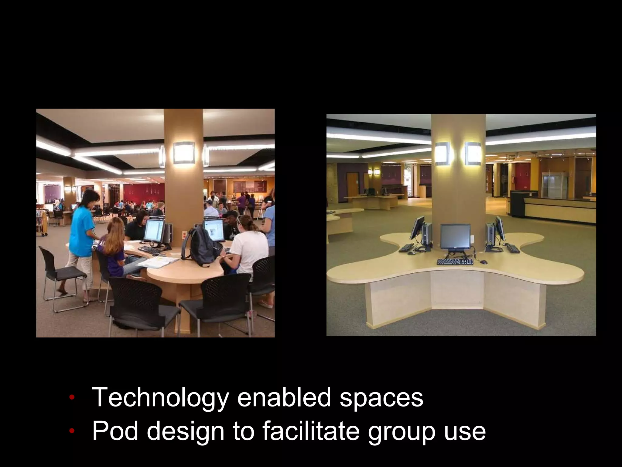 Technology enabled spaces Pod design to facilitate group use 