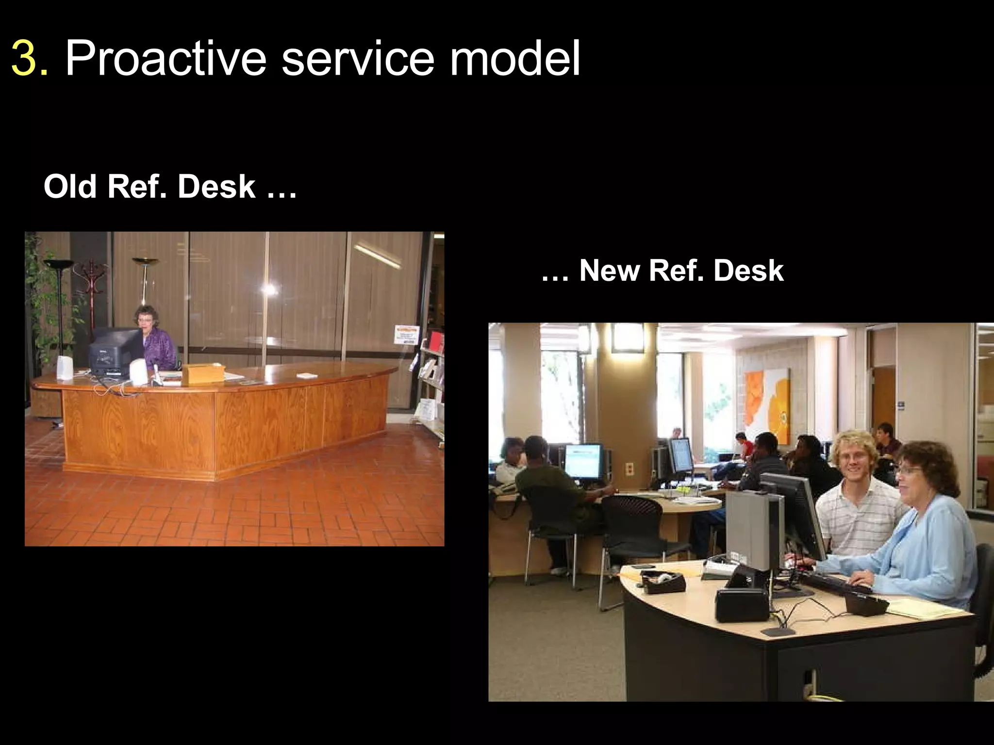 Old Ref. Desk … …  New Ref. Desk 3.  Proactive service model 