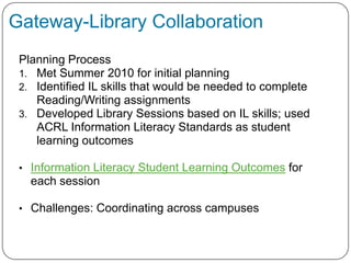 A Gateway to Outcomes Assessment: Collaborating on a Multi-Session ...