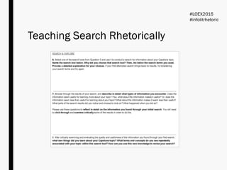 Rhetorical Reinventions: Rethinking Research Processes and Information Practices to Deepen our Pedagogy [LOEX 2016 Encore: Virtual Session]