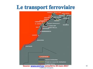 Source: www.oncf.ma consulté le 20 mars 2017
L'offre des transports
10
 