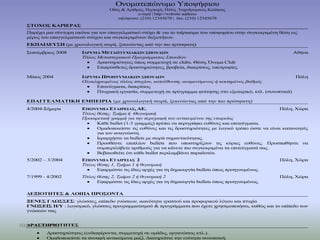 Ολνκαηεπώλπκν Υπνςήθηνπ
                                    Οδόο & Αξηζκόο, Πεξηνρή, Πόιε, Ταρπδξνκηθόο Κώδηθαο
                                                e-mail | http://website address
                                       ηειέθσλν: (210) 12345678 | fax: (210) 12345678
  ΢ΣΟΥΟ΢ ΚΑΡΙΕΡΑ΢
  Παξέρεη κηα ζύληνκε εηθόλα γηα ηνλ επαγγεικαηηθό ζηόρν & γηα ην ηαίξηαζκα ηνπ ππνςεθίνπ ζηελ ζπγθεθξηκέλε ζέζε σο
  κέξνο ηνπ επαγγεικαηηθνύ ζηόρνπ θαη ζπγθεθξηκέλσλ δεμηνηήησλ.
  ΕΚΠΑΙΔΕΤ΢Η (κε ρξνλνινγηθή ζεηξά, μεθηλώληαο από ηελ πην πξόζθαηε)
  Σεπηέκβξηνο 2008       ΙΔΡΤΜΑ ΜΕΣΑΠΣΤΥΙΑΚΩΝ ΢ΠΟΤΔΩΝ                                                             Αζήλα
                         Τίηλος Μεηαπηστιακού Προγράμμαηος Σποσδών
                               Γξαζηεξηόηεηεο όπσο ζπκκεηνρή ζε clubs. Θέζε, Όλνκα Club
                               Δπηπξόζζεηεο δξαζηεξηόηεηεο, βξαβεία, δηαθξίζεηο, ππνηξνθίεο

  Μάηνο 2004             ΙΔΡΤΜΑ ΠΡΟΠΣΤΥΙΑΚΩΝ ΢ΠΟΤΔΩΝ                                                            Πόιε
                         Ολοκληρωμένος ηίηλος πηστίοσ, καηεύθσνζη, αναμενόμενος ή κεκηημένος βαθμός
                             Δπηηεύγκαηα, δηαθξίζεηο
                             Πηπρηαθή εξγαζία, ζπκκεηνρή ζε πξόγξακκα θνίηεζεο ζην εμσηεξηθό, θηι. (ζπλνπηηθά)

  ΕΠΑΓΓΕΛΜΑΣΙΚΗ ΕΜΠΕΙΡΙΑ (κε ρξνλνινγηθή ζεηξά, μεθηλώληαο από ηελ πην πξόζθαηε)
  4/2004-Σήκεξα          ΕΠΩΝΤΜΙΑ ΕΣΑΙΡΕΙΑ΢, ΑΕ.                                                             Πόιε, Φώξα
                         Τίηλος θέζης, Τμήμα ή Θσγαηρική
                         Προαιρεηική γραμμή για ηην περιγραθή ηοσ ανηικειμένοσ ηης εηαιρείας
                               Κάζε bullet (1-3 γξακκέο) πξέπεη λα πεξηγξάθεη επζύλεο θαη επηηεύγκαηα.
                               Οκαδνπνηείζηε ηηο επζύλεο θαη ηηο δξαζηεξηόηεηεο κε ινγηθό ηξόπν ώζηε λα είλαη θαηαλνεηέο
                                γηα ηνλ αλαγλώζηε.
                               Ιεξαξρήζηε ηα bullets κε ζεηξά ζεκαληηθόηεηαο.
                               Πξνζζέζηε επηπιένλ bullets πνπ ππνζηεξίδνπλ ηηο θύξηεο επζύλεο. Πξνζπαζήζηε λα
                                ζπκπεξηιάβεηε αξηζκνύο γηα λα θάλεηε πην ζπγθεθξηκέλα ηα επηηεύγκαηά ζαο.
                               Βεβαησζείηε όηη θάζε bullet πεξηιακβάλεη παξαδνηέα.
  5/2002 – 3/2004        ΕΠΩΝΤΜΙΑ ΕΣΑΙΡΕΙΑ΢ 2                                                               Πόιε, Φώξα
                         Τίηλος θέζης 1, Τμήμα 1 ή θσγαηρική
                               Δθαξκόζηε ηηο ίδηεο αξρέο γηα ηε δεκηνπξγία bullets όπσο πξνεγνπκέλσο.
  7/1999 - 4/2002        Τίηλος θέζης 2, Τμήμα 2 ή θσγαηρική 2                                              Πόιε, Φώξα
                               Δθαξκόζηε ηηο ίδηεο αξρέο γηα ηε δεκηνπξγία bullets όπσο πξνεγνπκέλσο.

  ΔΕΞΙΟΣΗΣΕ΢ & ΛΟΙΠΑ ΠΡΟ΢ΟΝΣΑ
  ΞΕΝΕ΢ ΓΛΩ΢΢Ε΢: γιώζζεο, επίπεδν γλώζεσλ, ηθαλόηεηα γξαπηνύ θαη πξνθνξηθνύ ιόγνπ θαη πηπρία
  ΓΝΩ΢ΕΙ΢ Η/Τ : ινγηζκηθό, γιώζζεο πξνγξακκαηηζκνύ & πξνγξάκκαηα πνπ έρεηε ρξεζηκνπνηήζεη, θαζώο θαη ην επίπεδν ησλ
  γλώζεώλ ζαο


   ΔΡΑ΢ΣΗΡΙΟΣΗΣΕ΢
ΓΕΩΡΓΙΟΥ ΝΑΝΤΙΝ
         Γξαζηεξηόηεηεο (ελδηαθέξνληα, ζπκκεηνρή ζε νκάδεο, νξγαλώζεηο θηι.).
         Οκαδνπνηείζηε ηα ζπλαθή αληηθείκελα καδί. Γηαηεξείζηε ηελ ελόηεηα ζπλνπηηθή.
 