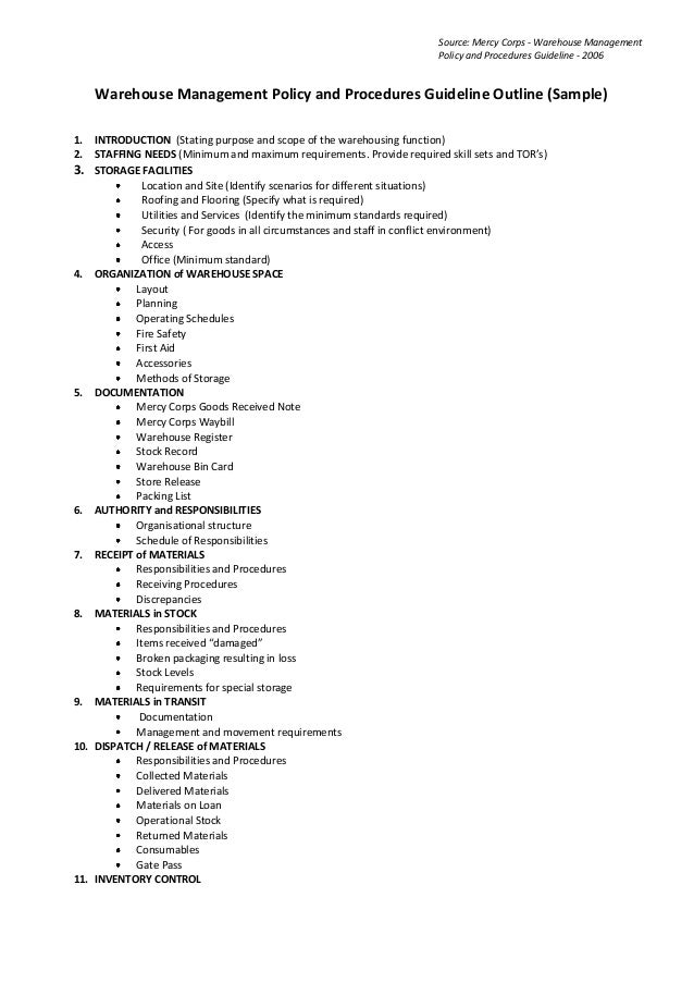 warehouse sample warehouse management policy and procedures guidelines outline 1 638