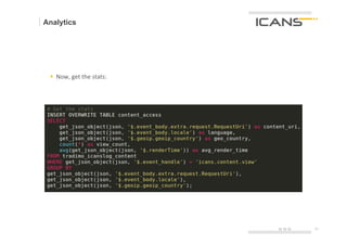 Analytics




 §  Now,	
  get	
  the	
  stats:




                                    15.10.12   31	
  
                                               31
 