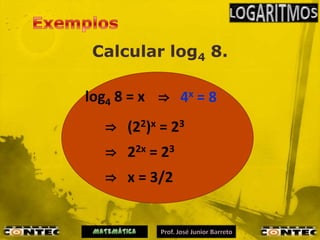 Calcular log4 8.

log4 8 = x ⇒ 4x = 8
  ⇒ (22)x = 23
  ⇒ 22x = 23
  ⇒ x = 3/2
 