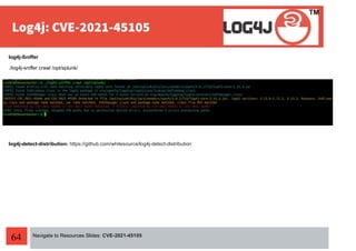 64
log4j-Sniffer
./log4j-sniffer crawl /opt/splunk/
log4j-detect-distribution: https://github.com/whitesource/log4j-detect-distribution
Navigate to Resources Slides: CVE-2021-45105
 