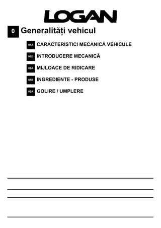 0 Generalităţi vehicul
01A CARACTERISTICI MECANICĂ VEHICULE
01D INTRODUCERE MECANICĂ
02A MIJLOACE DE RIDICARE
04B INGREDIENTE - PRODUSE
05A GOLIRE / UMPLERE
 