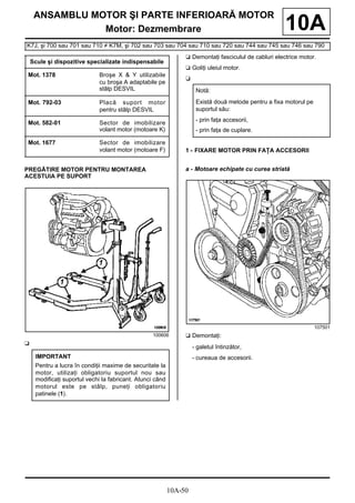 10A-50
ANSAMBLU MOTOR ŞI PARTE INFERIOARĂ MOTOR
Motor: Dezmembrare
K7J, şi 700 sau 701 sau 710 ≠ K7M, şi 702 sau 703 sau 7...