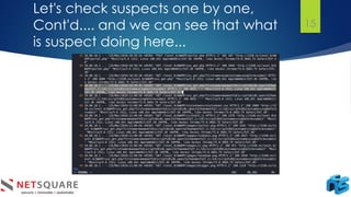 Let's check suspects one by one,
Cont'd.... and we can see that what
is suspect doing here...
15
 