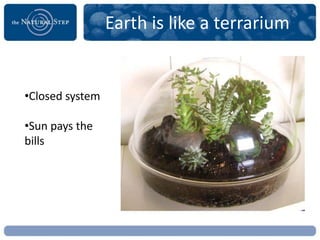 Earth is like a terrarium


•Closed system

•Sun pays the
bills
 