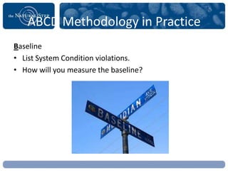 ABCD Methodology in Practice
Baseline
• List System Condition violations.
• How will you measure the baseline?
 
