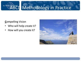 ABCD Methodology in Practice

Compelling Vision
• Who will help create it?
• How will you create it?
 