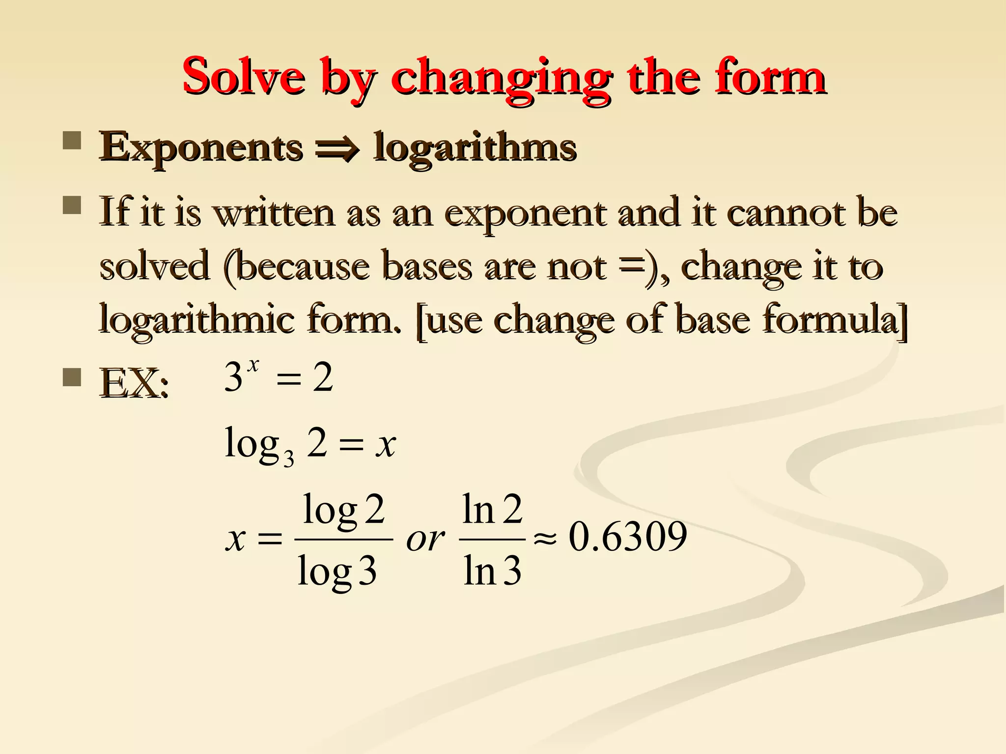 Logarithms and exponents solve equations | PPT | Physics | Science