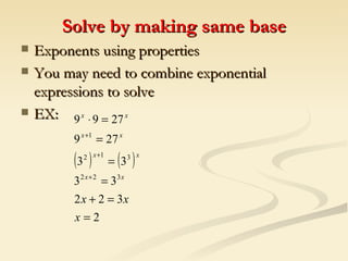 Logarithms and exponents solve equations | PPT