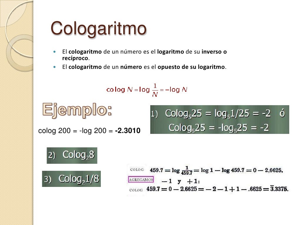 Logaritmos, antilogaritmos y cologaritmos
