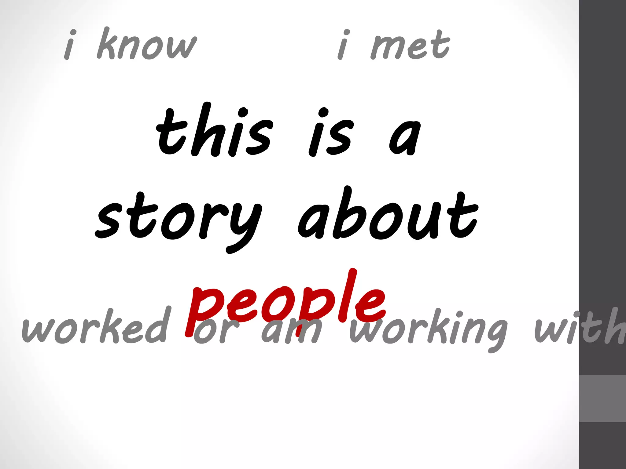 i know i met 
this is a 
story about 
people 
worked or am working with 
 