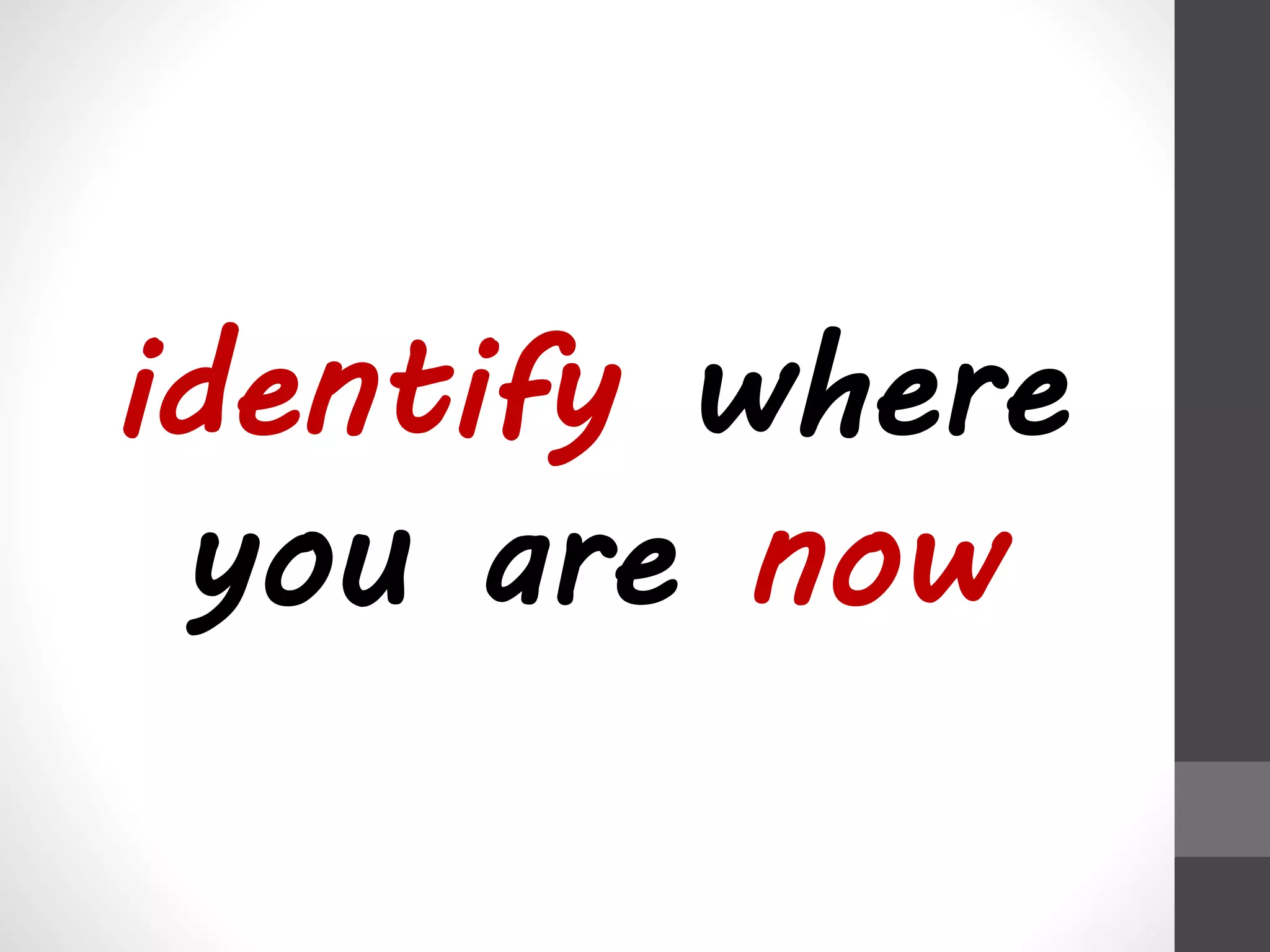 identify where 
you are now 
 