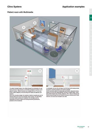 Patient room with Multimedia
Clino Systevo Application examples
17
1
2
3
4
5
6
7
8
9
10
11
2
 